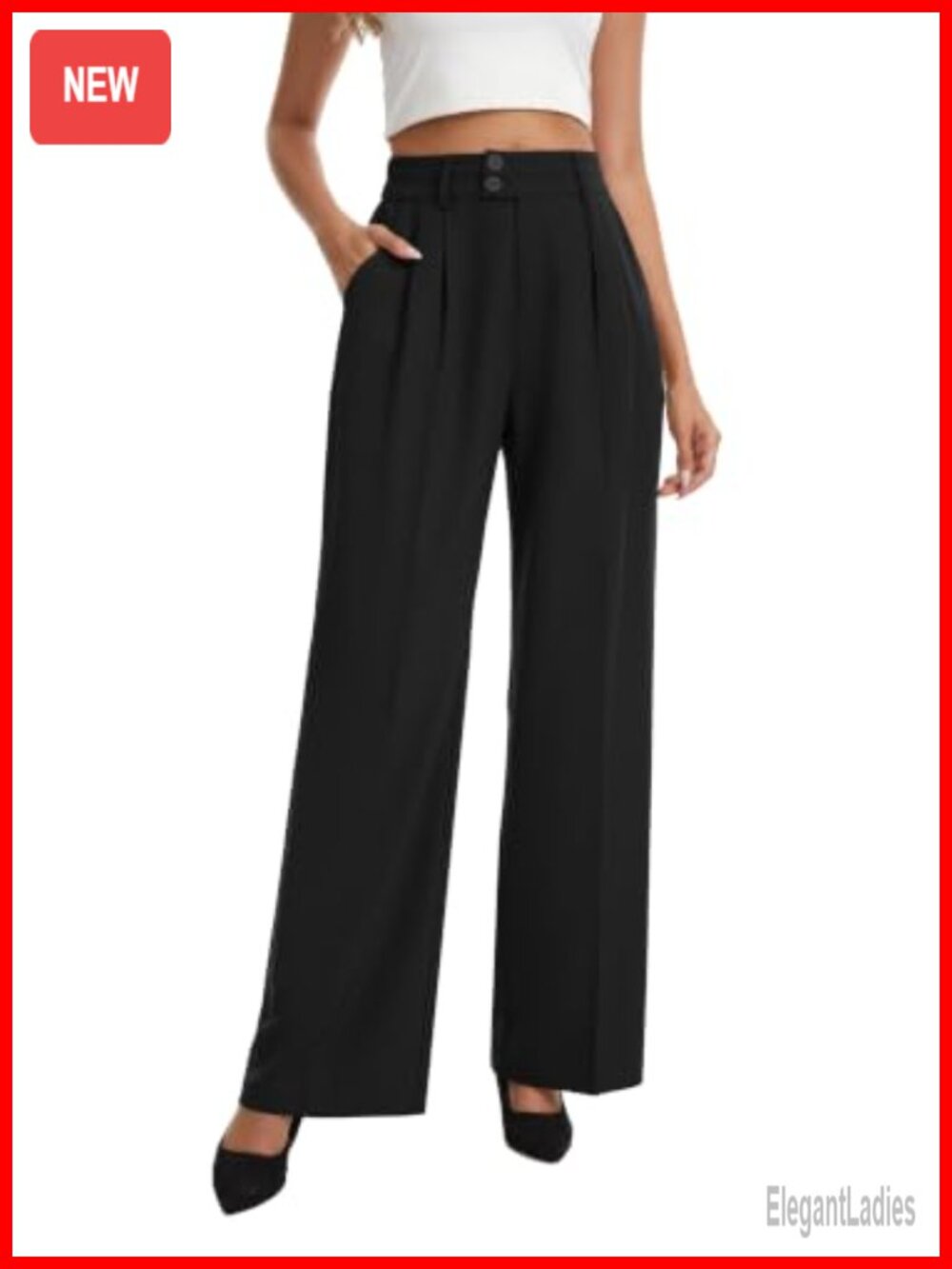 Women's High Waist Wide Leg Palazzo Pants Pleated Trousers Business Casual